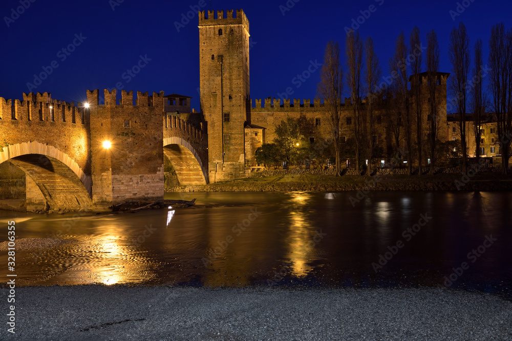 Verona Italy Medieval Castelvecchio night vision
