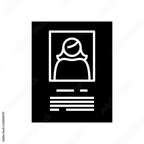 Profile black icon, concept illustration, vector flat symbol, glyph sign.