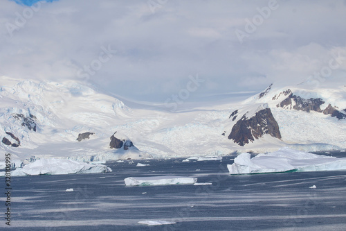 Icebergs and mountains at Paradise Bay on the Danco Coast, Antarctica