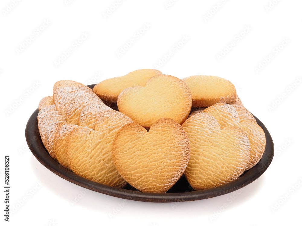 Shortbread, butter cookies in plate on a white background Shortbread, butter cookies in plate on a white background