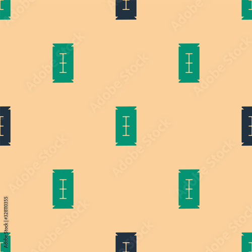 Green and black Blade razor icon isolated seamless pattern on beige background. Vector Illustration