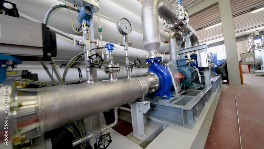 Warehouse with industrial equipment for water purification