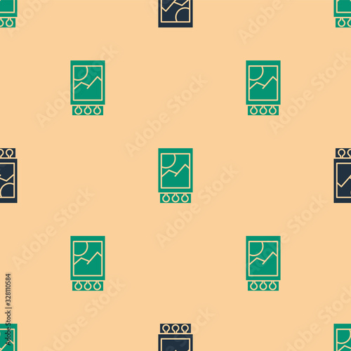 Green and black Open matchbox and matches icon isolated seamless pattern on beige background. Vector Illustration