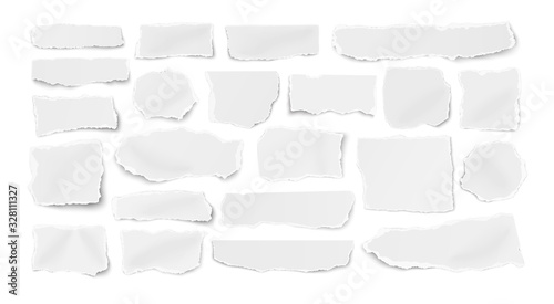 Set of paper different shapes scraps, fragments isolated on white background