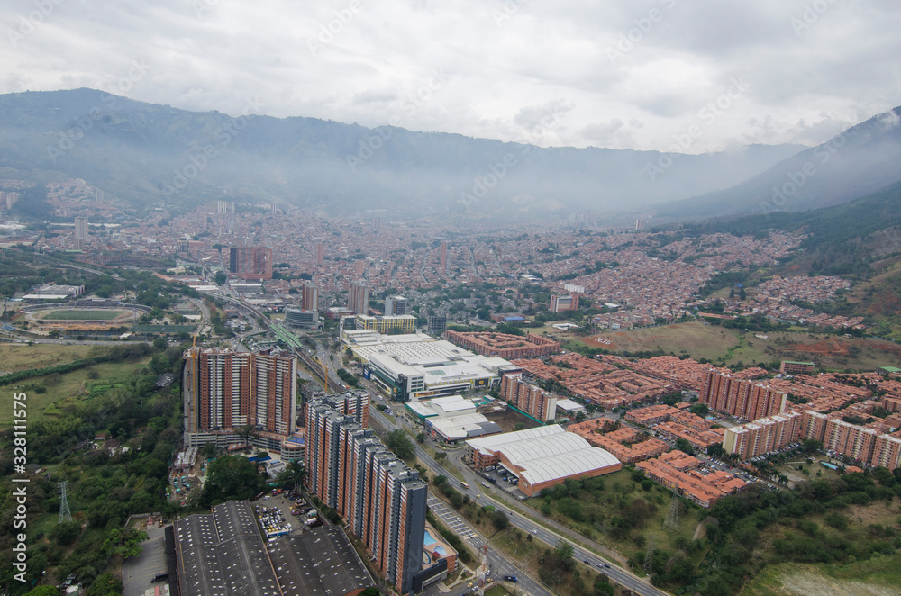 Panoramic from the air municipality of Bello near Medellin