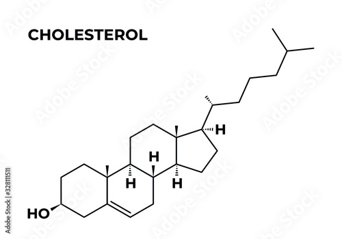Cholesterol skeletal chemical formula on white background