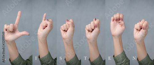 Crop shot: Hand of a woman gesturing english alphabet letters for word 