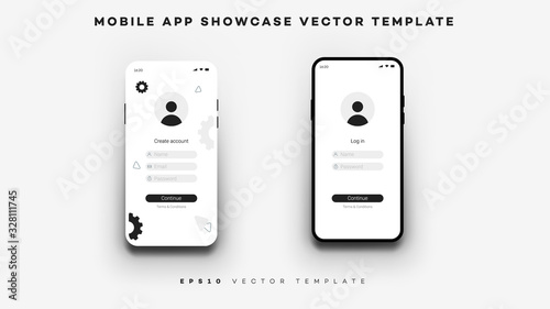 Smartphone mockup, different sreens, template for mobile app showcase.