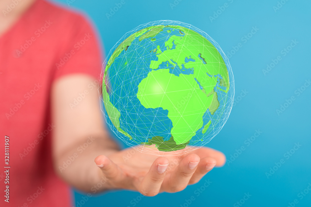 Human Hand Holding The World In Hands.