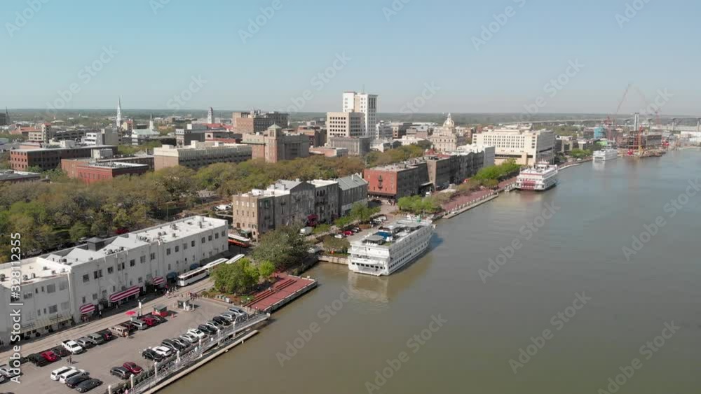 Savannah aerial view from city river, Georgia Savannah aerial view from city river, Georgia