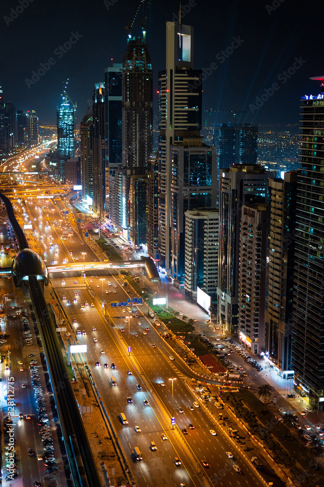 Dubai skyline in the night time, United Arab Emirates