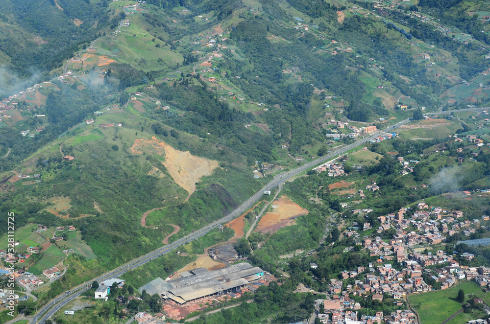 Panoramic from the air municipality of Medellin - corregimiento of San Cristobal