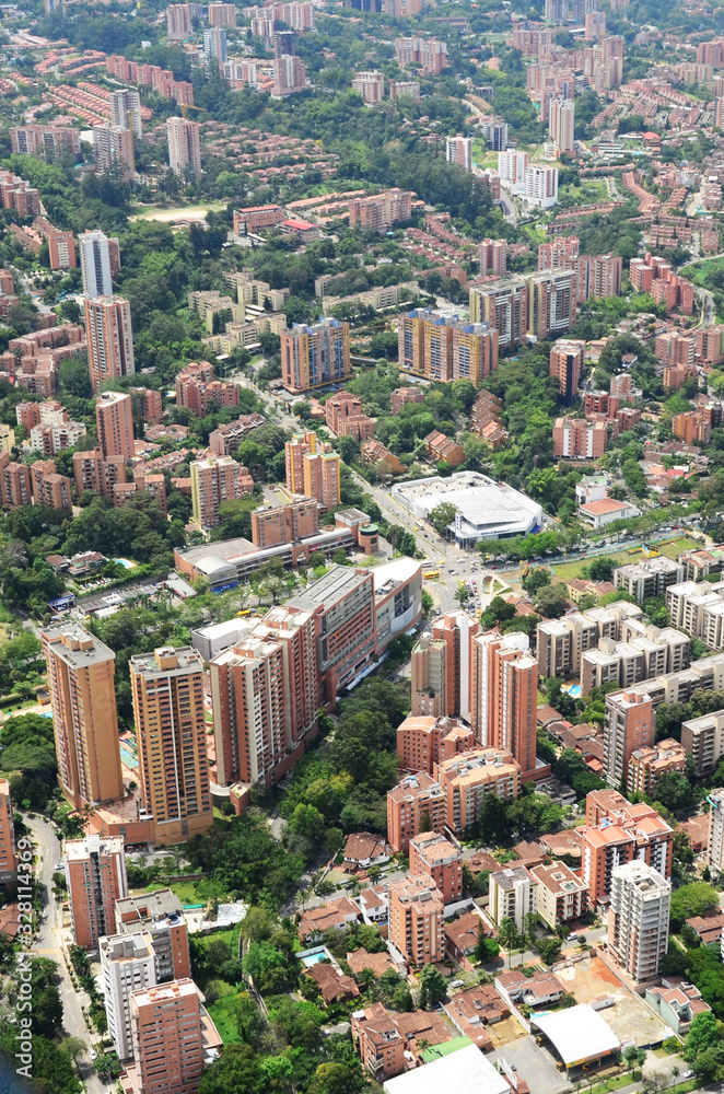 Panoramic of Medellin from the air, populated sector