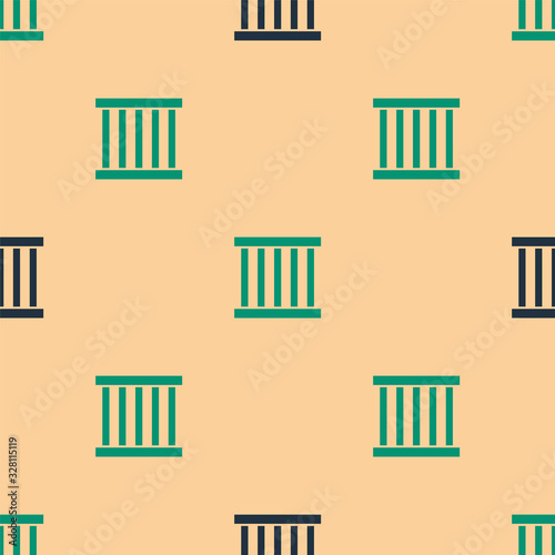 Green and black Prison window icon isolated seamless pattern on beige background. Vector Illustration