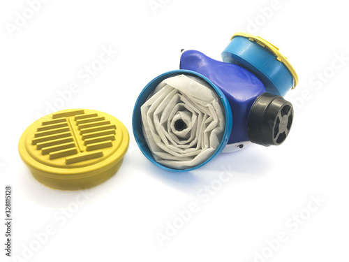 Respirator isolated on a white background. Face-guard. Mask for repair work. 