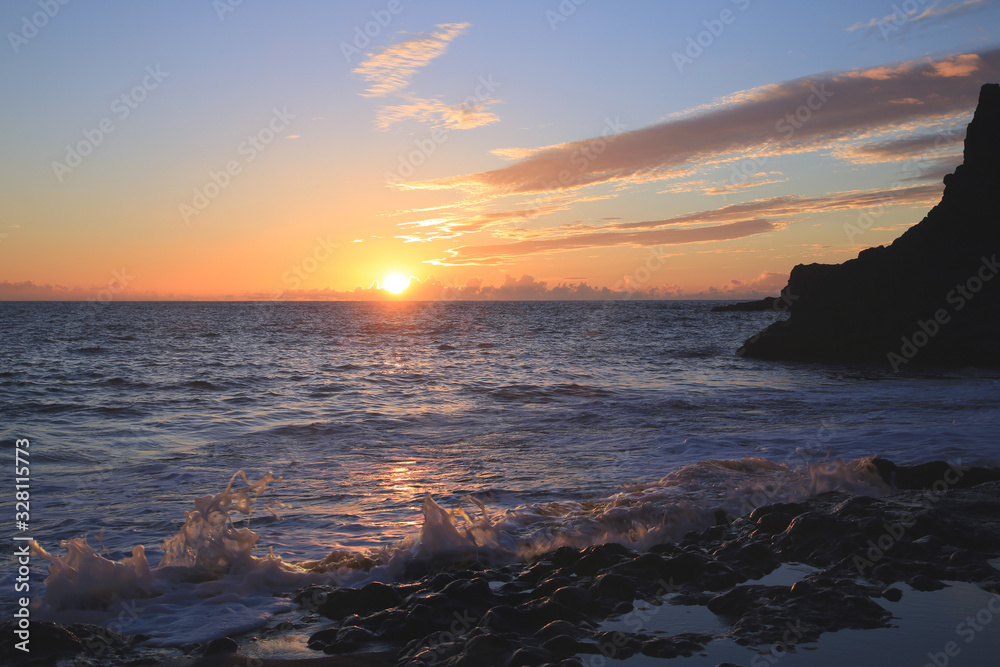 Charco Verde Lavaküste bei Sonnenuntergang, Insel La Palma, Kanaren, Spanien, Europa 