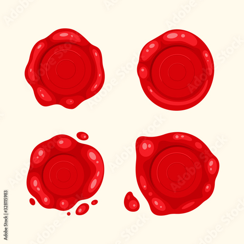 Cartoon 3d red old wax stamps vector icons. Empty seals symbol of quality, warranty and security. Sealing label set.