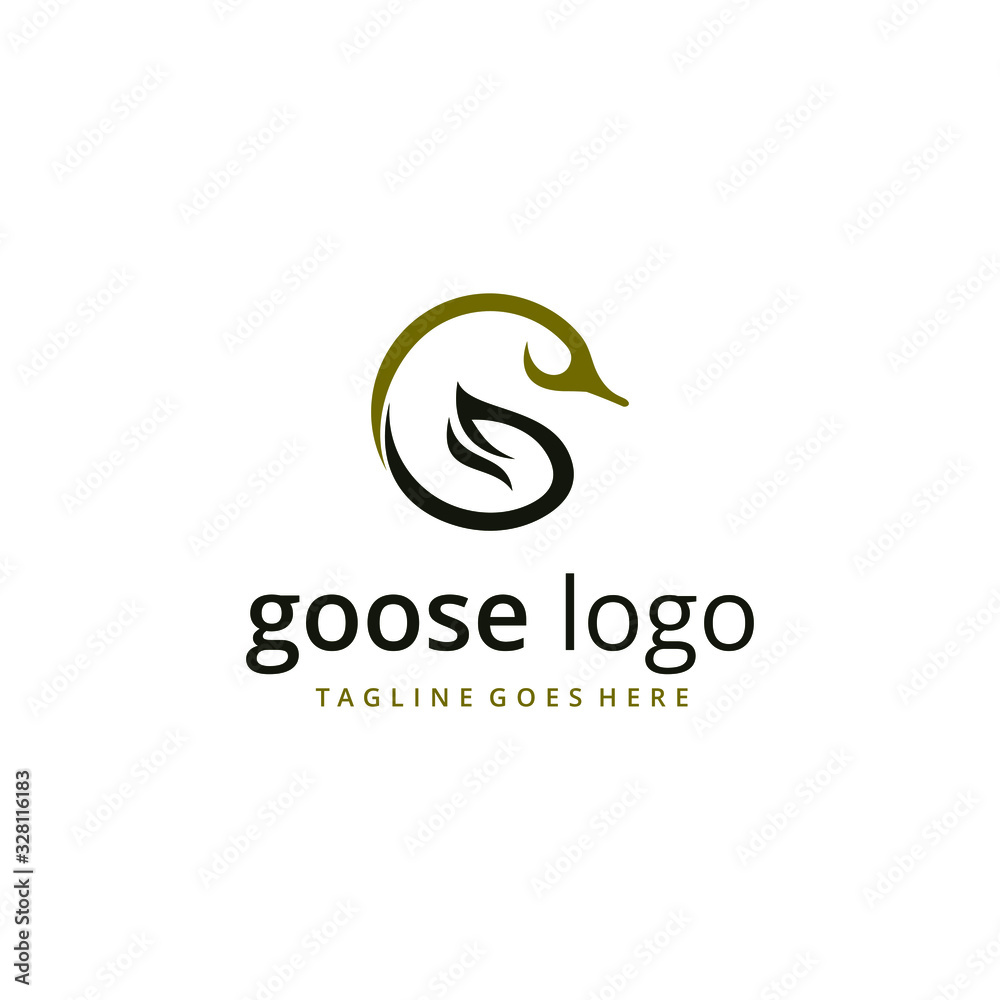 Obraz premium Modern Goose Logo Template featuring an Elegant Swan Silhouette with Luxury Gold Accents and Minimalist Swirl Design for Beauty and Premium Branding