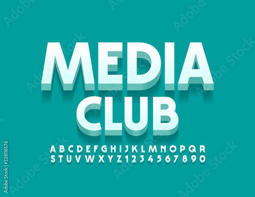Vector stylish logo Media Shop. Elegant 3D Font. Modern Alphabet Letters and Numbers