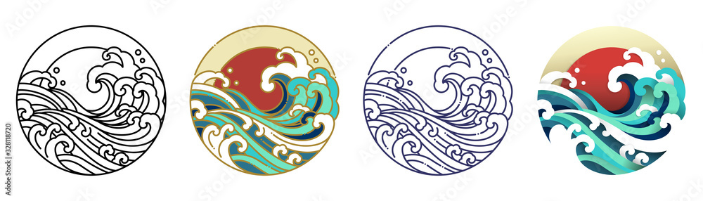 Wave water and sun vector art illustration. Wave water and sun vector art illustration.