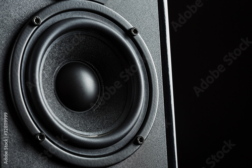 Photos Speaker system speakers in close-up on a black background.