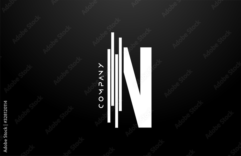 N black white letter alphabet logo design with lines icon for business ...