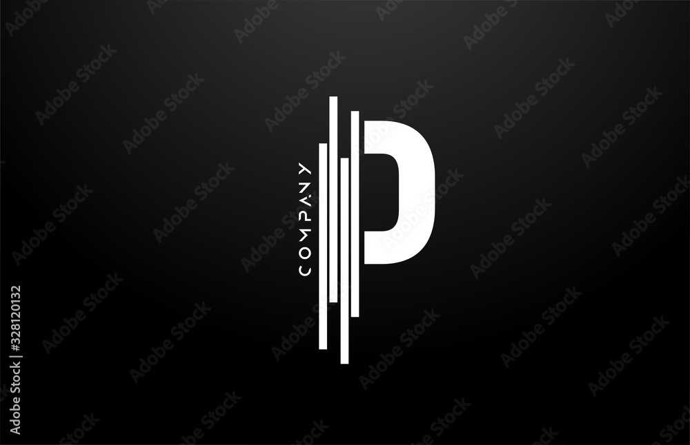 P black white letter alphabet logo design with lines icon for business ...