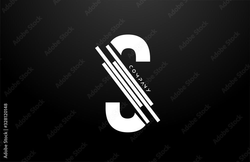 S black white letter alphabet logo design with lines icon for business ...