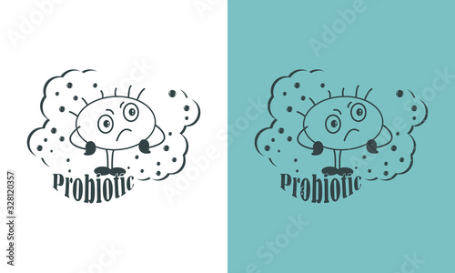 Cartoon probiotic. Vector retro illustration in two variants.
