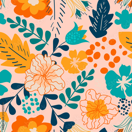 Childish seamless pattern with cute colorful flowers  vector illustration