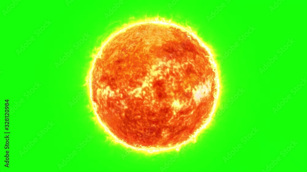 sun 4k, Sun Solar Atmosphere isolated on Green background, Close-up of sun against green screen, 4K 3D Sun rotating loop on green screen background