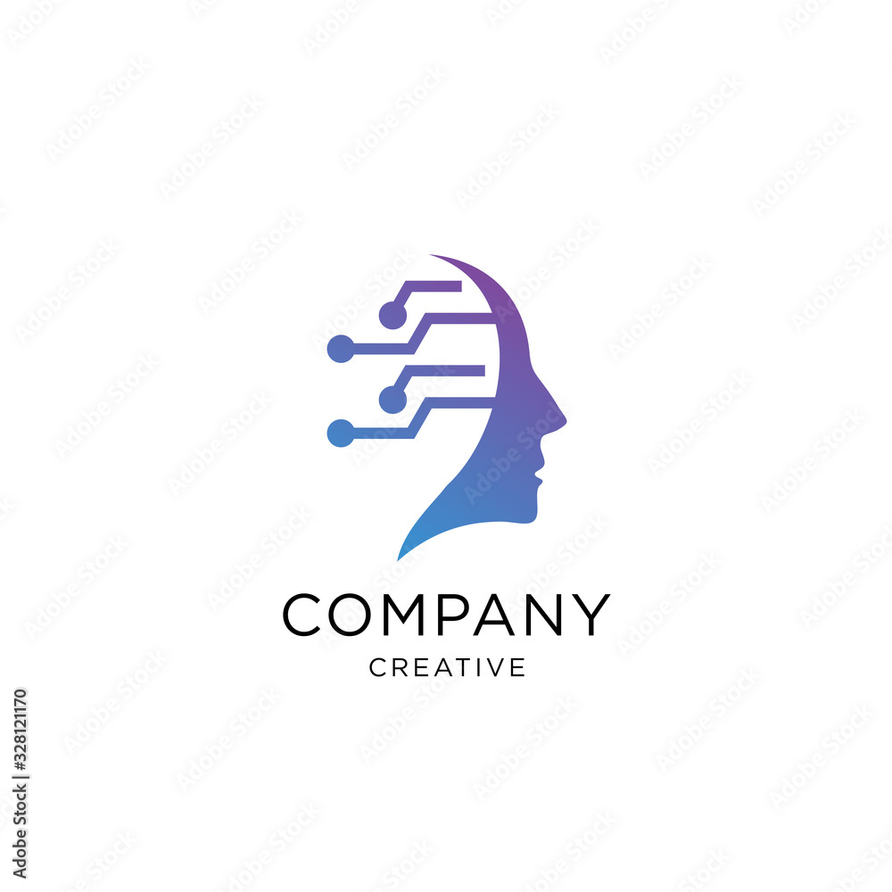 Head Tech logo, colorful Head logo concept vector, Head digital