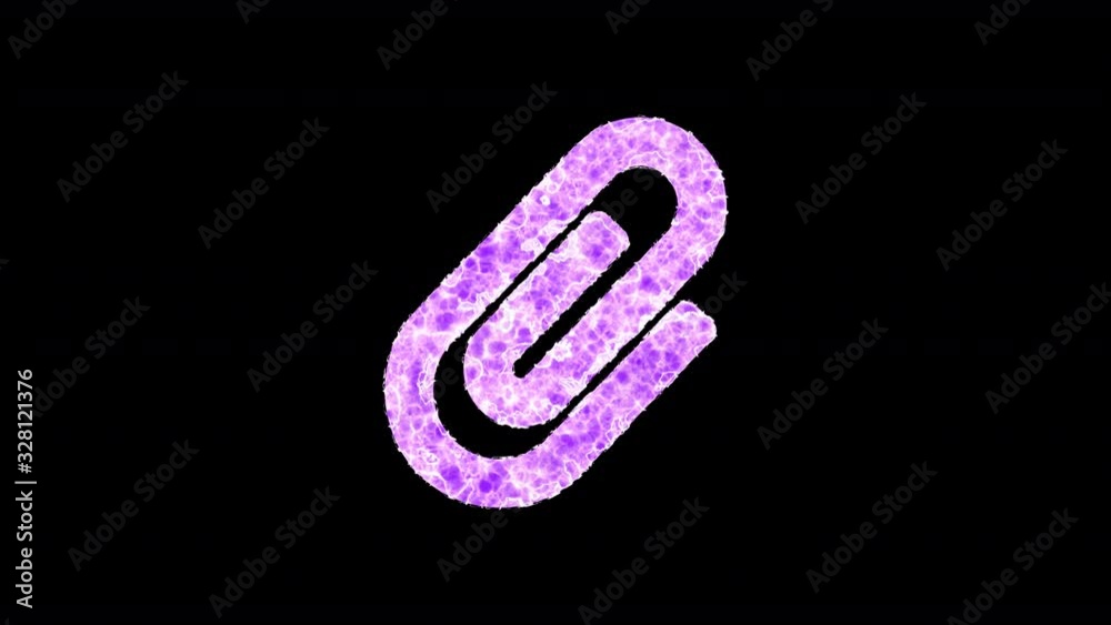 Symbol paperclip shimmers in three colors: Purple, Green, Pink. In - Out loop. Alpha channel Premultiplied - Matted with color black
