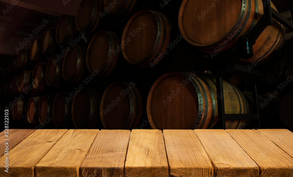 background of barrel and worn old table of wood background of barrel and worn old table of wood