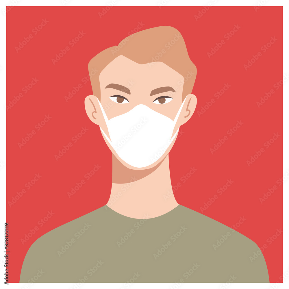 Man in white medical face mask. Coronavirus in World. Concept of coronavirus quarantine. COVID-19 (2019-nCoV)
