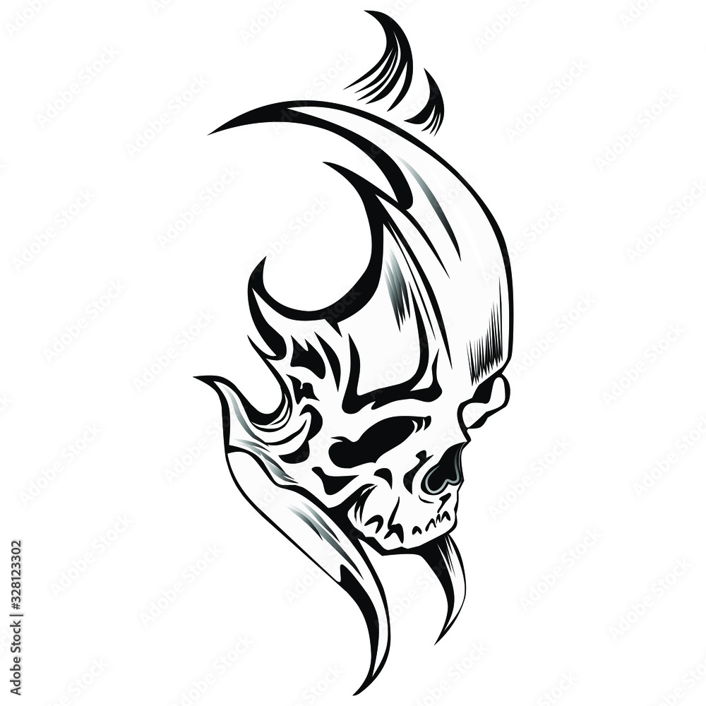 Fototapeta premium black and white skull illustration art, skull vector