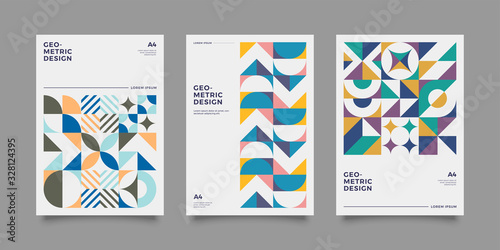 Placard templates set with Geometric shapes, Retro bauhaus swiss style flat and line design elements. Retro art for covers, banners, flyers and posters. Eps 10 vector illustrations