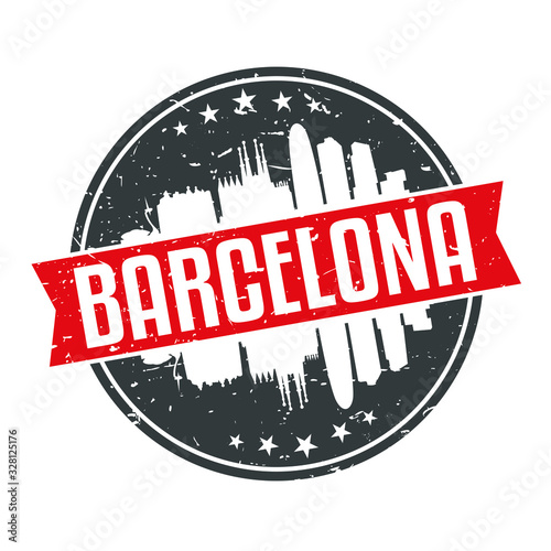 Barcelona Spain Round Travel Stamp. Icon Skyline City Design Vector.