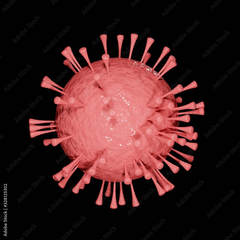 3d render of Corona virus isolated on black background that causing the infection of MERS, influenza and SARS that outbreak around the world. - obrazy, fototapety, plakaty 
