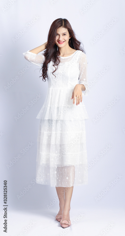 Portrait of young asian on white background, Beautiful thai girl, Wedding dress. Portrait of young asian on white background, Beautiful thai girl, Wedding dress.
