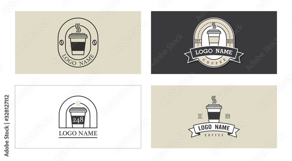 Set of retro coffee shop badges, labels, logo design templates