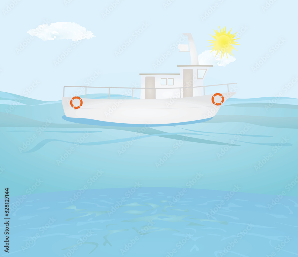 Obraz premium Fishing boat on sea. vector illustration