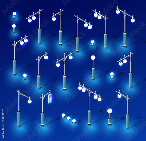 Isometric set ultra city concept of violet style, an ultraviolet 3d