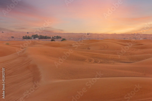 Sand desert sunset natural landscape view, United Arab Emirates, Dubai.