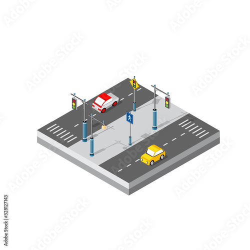 City street boulevard isometric elements of urban