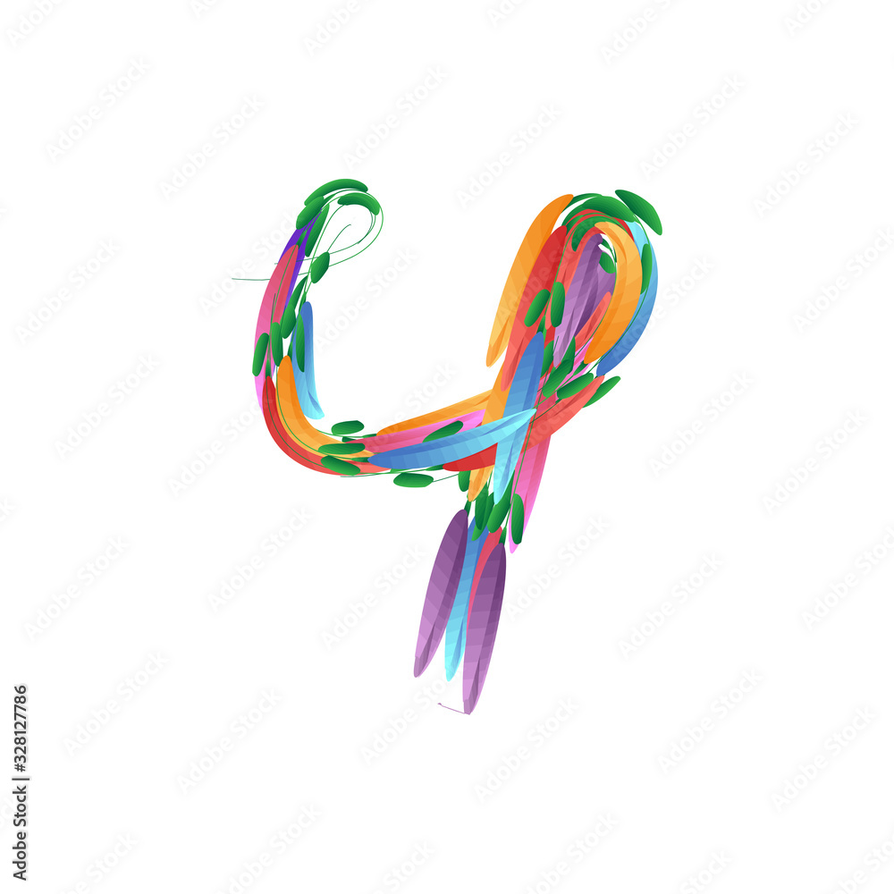 Number 4, 4 symbol, fouth. Four icon creative poster design. Floral Abstract colourful brush. Spring banner template. Text vector concept. Artistic illustration. Number 4, 4 symbol, fouth. Four icon creative poster design. Floral Abstract colourful brush. Spring banner template. Text vector concept. Artistic illustration.