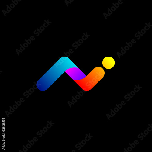 connected NI N I Blue Purple Orange alphabet letter logo combination suitable as an icon design for a company or business