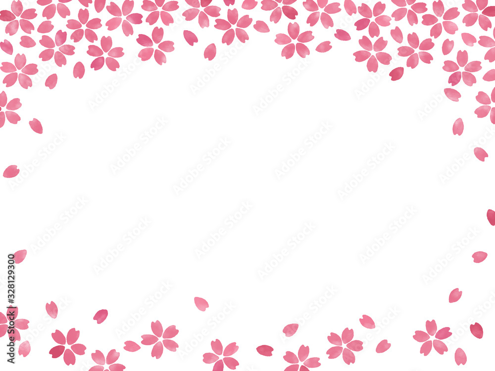 桜 フレーム 手描き風 上下飾り枠 濃紅 Stock Illustration Adobe Stock