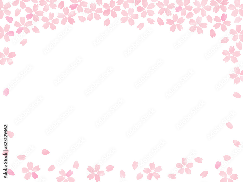 桜 フレーム　手描き風・上下飾り枠 （薄紅）
