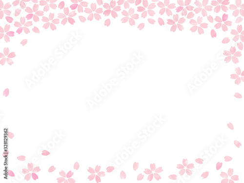 桜 フレーム　手描き風・上下飾り枠 （薄紅）
